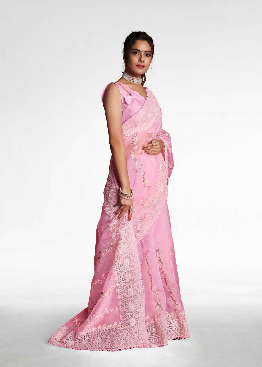 Vamsee Pink Organza Saree