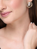 NVR Women's White & Gold-Polished Circular Shape Studs Earring