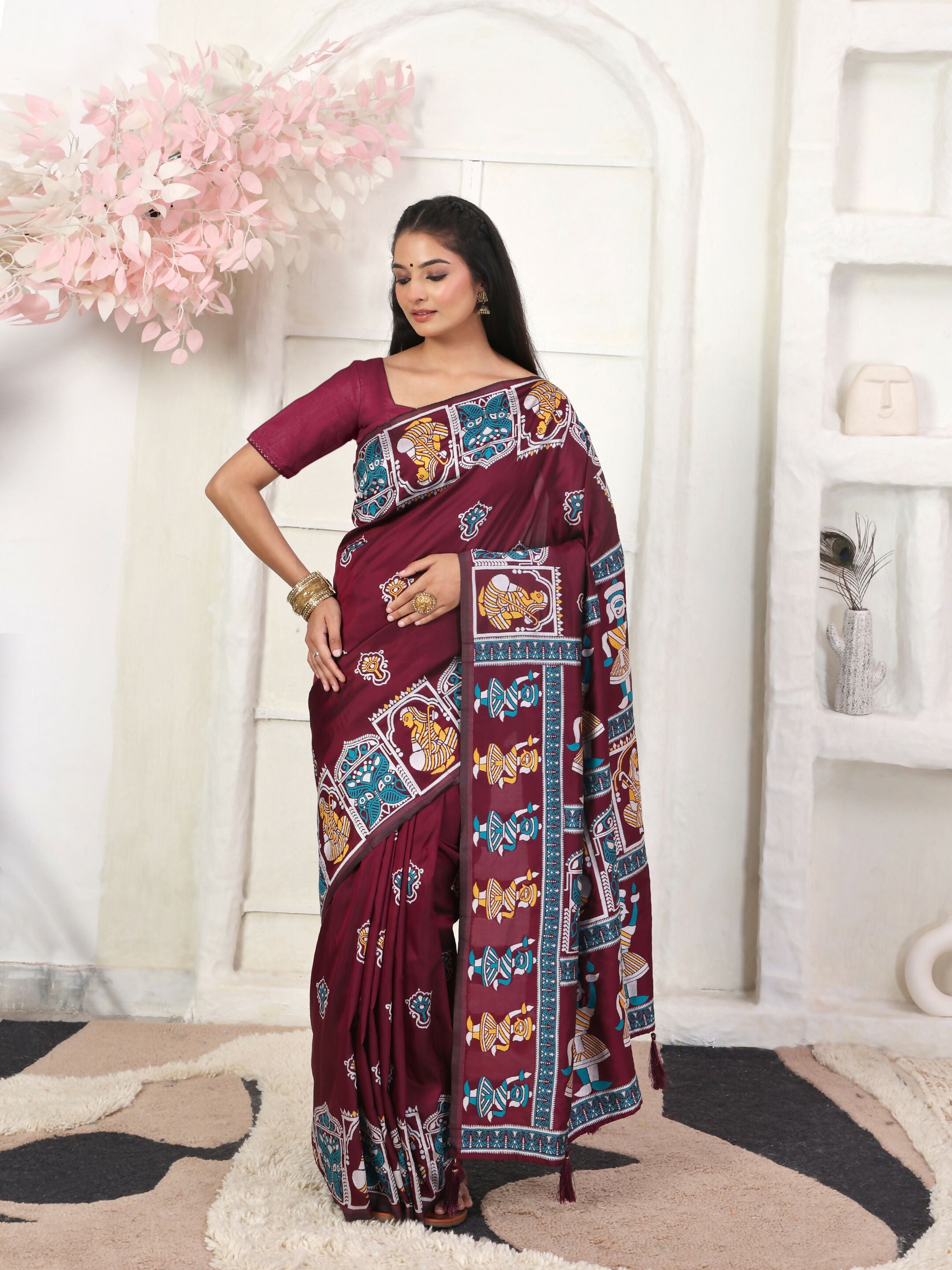 Shree Shyam Fashion Silk Blend Wine Saree