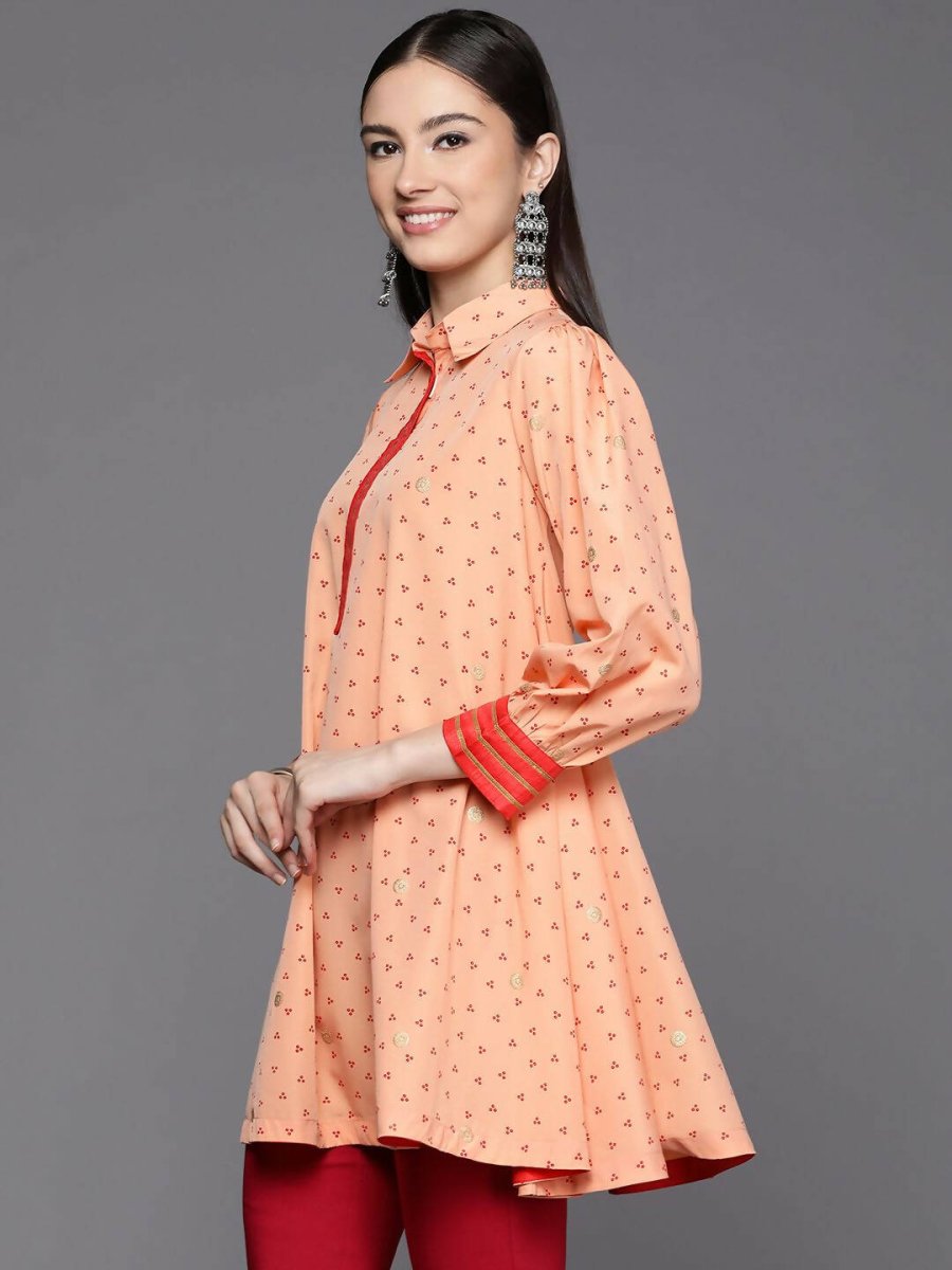 Ahalyaa Women Peach Crepe Printed Tunic