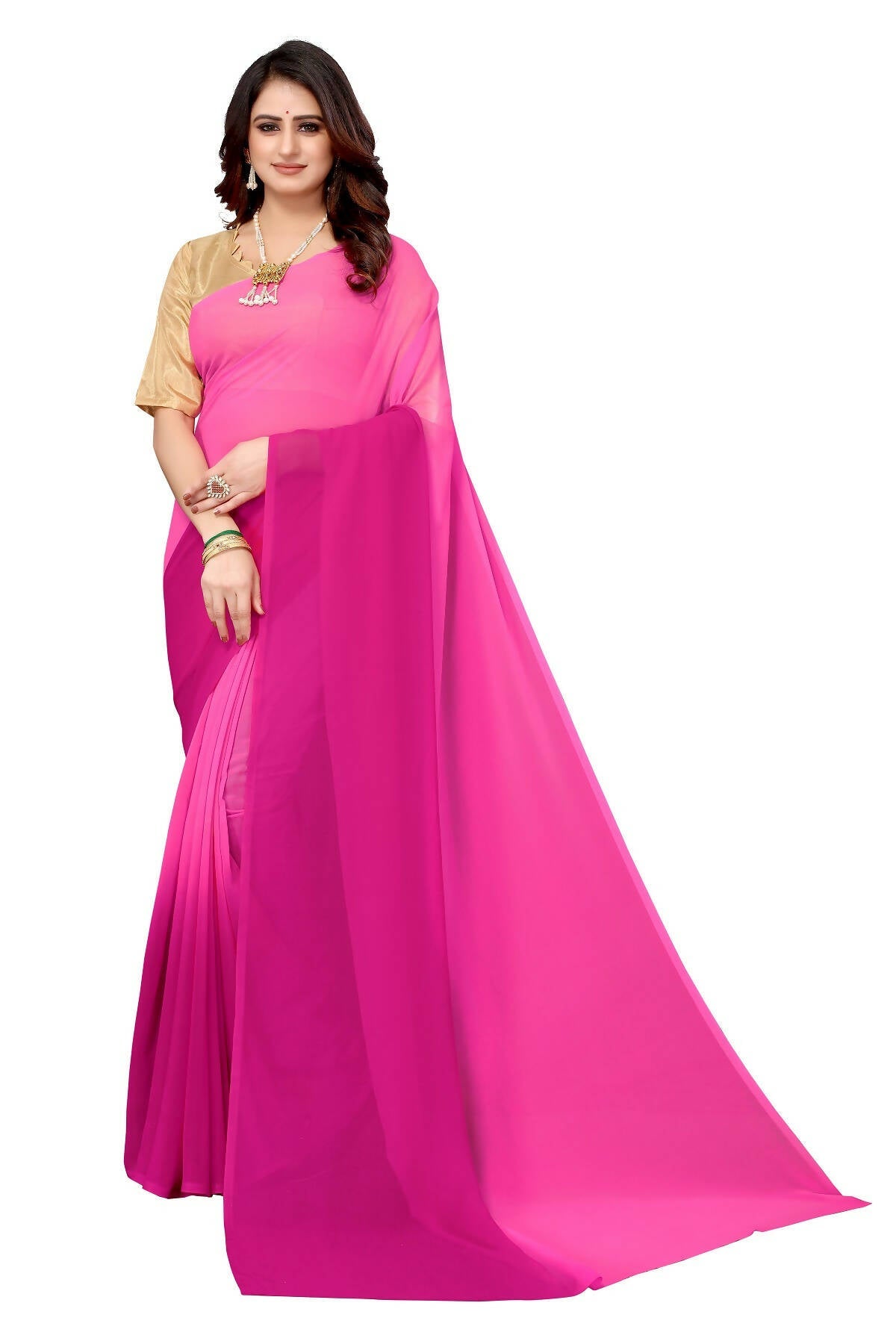 Vamika Pink Half N Half Georgette Saree