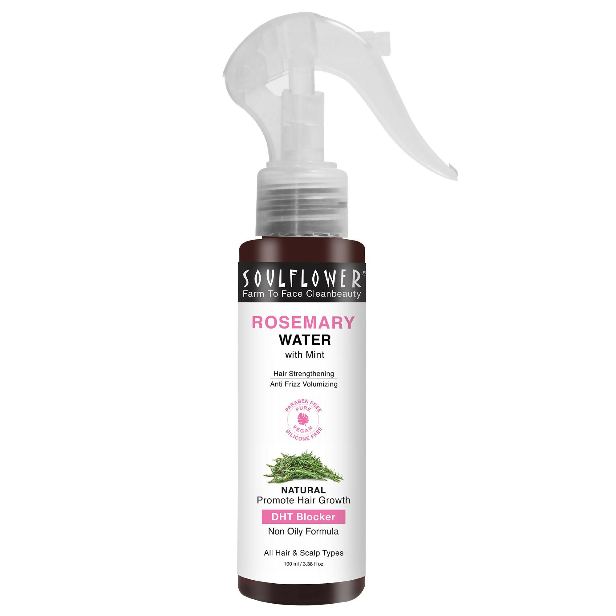 Soulflower Rosemary Water Spray with Mint For Hair growth, Hair fall control, Scalp health, Hair damage protection, Anti frizz