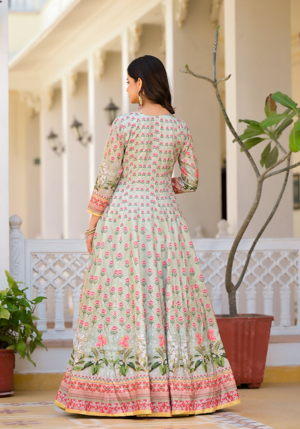 Partywear Designer Pista Dola Silk Anarkali suit with Dupatta - Samyukta