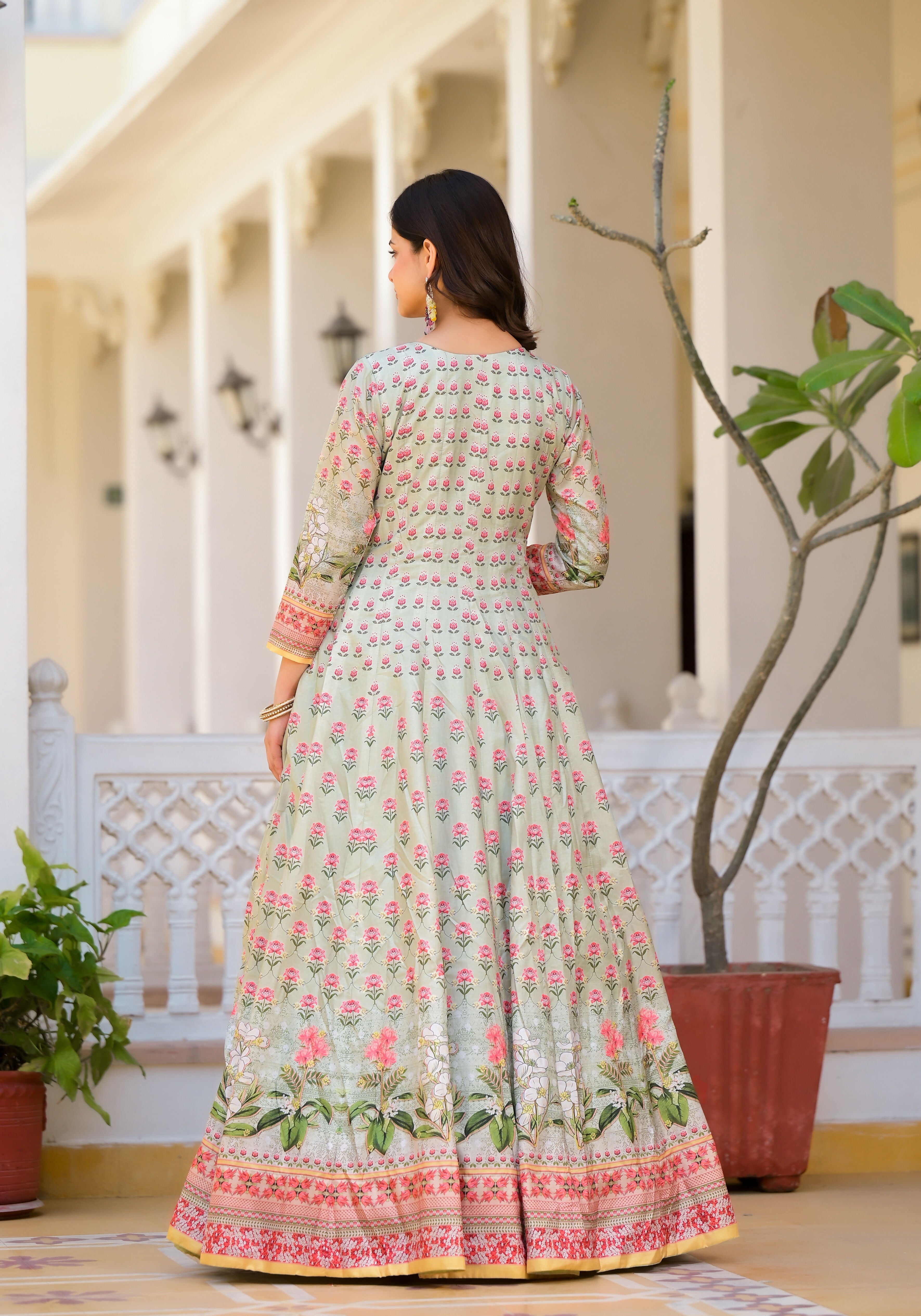 Partywear Designer Pista Dola Silk Anarkali suit with Dupatta - Samyukta