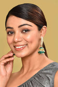 Joban Fashion Women Kundan Pearl Golden White Green Earrings