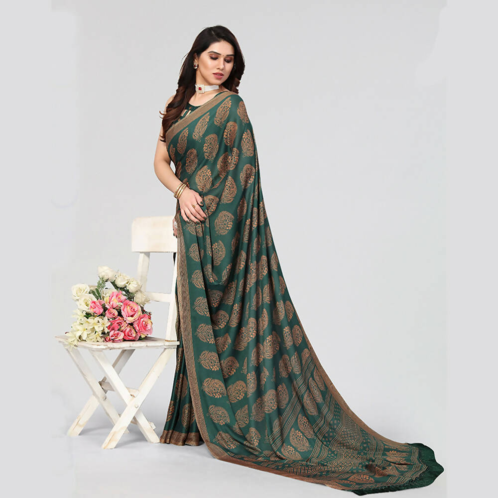 Women's Partywear Designer Green Moss chiffon Fancy Saree - Dyuti