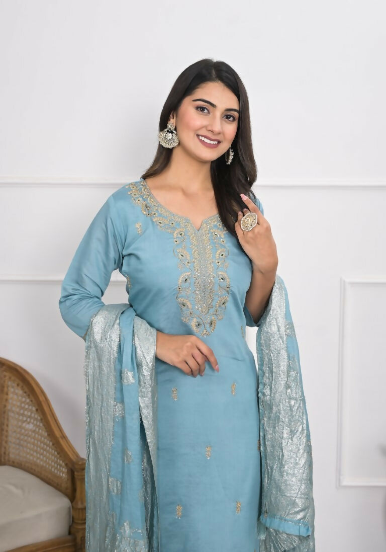 Lavender Viscose Silk Embroidery with Thread and sequence Stitched Suit With Dupatta - Tanisha