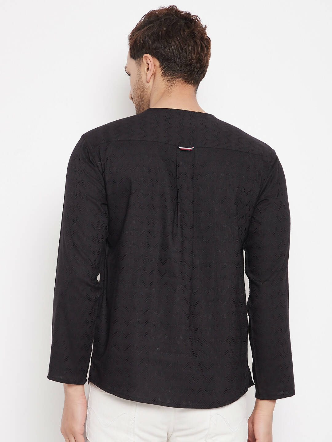 Even Apparels Black Viscose Men's Kurta With Slit Neckline