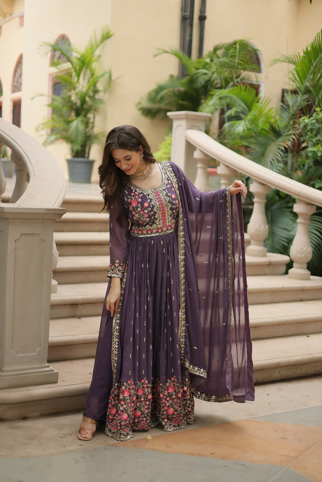 Joban Fashion Onion Georgette Sequence Embroidery Work Kurta Set