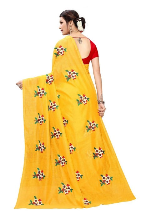 Vamika Chanderi Cotton Embroidery Yellow Saree (Mogra Yellow)
