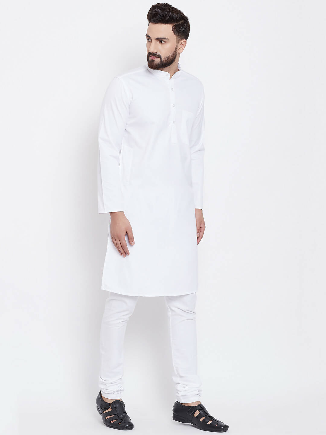 Even Apparels White Pure Cotton Men's Kurta With Band Collar