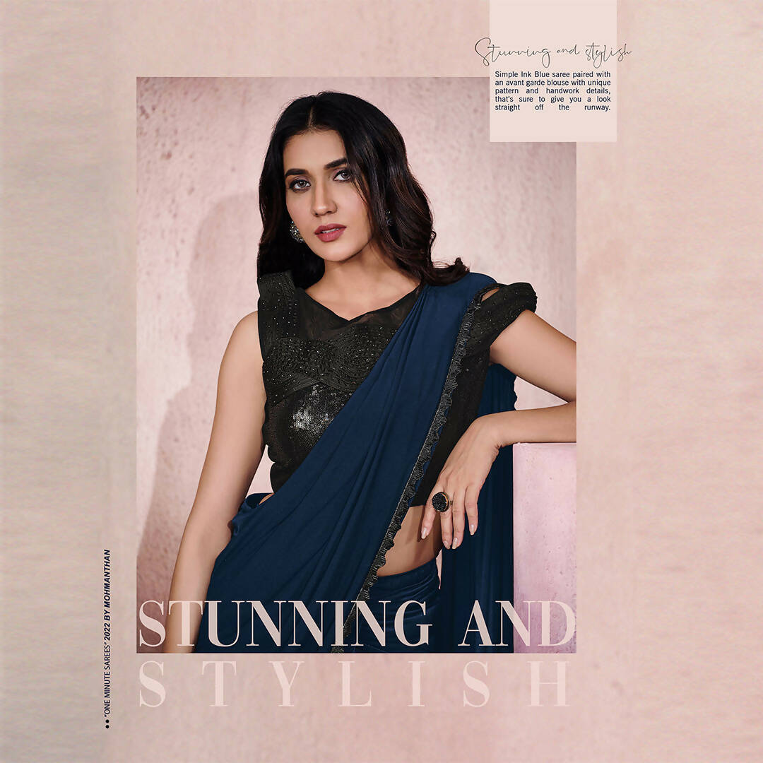 Blue Lycra Embroidery Designer Saree With Blouse - Mohmanthan Sitaarah