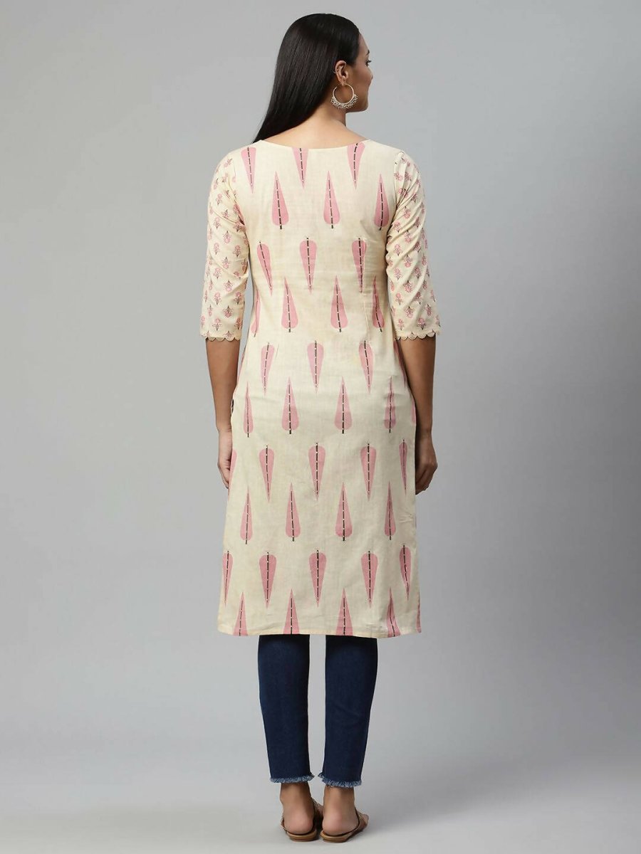 Ahalyaa Womens Chiku Pure Cotton Printed Kurtas