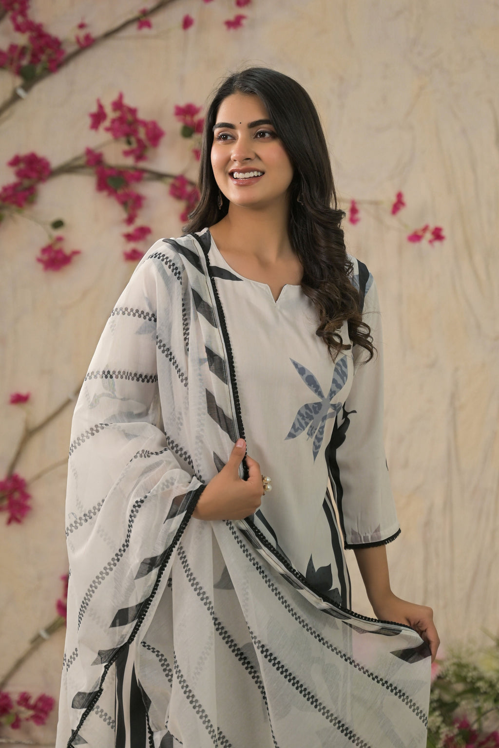 Ethnic Festive Wear Muslin Off White Stitched Suit With Dupatta - Tanisha