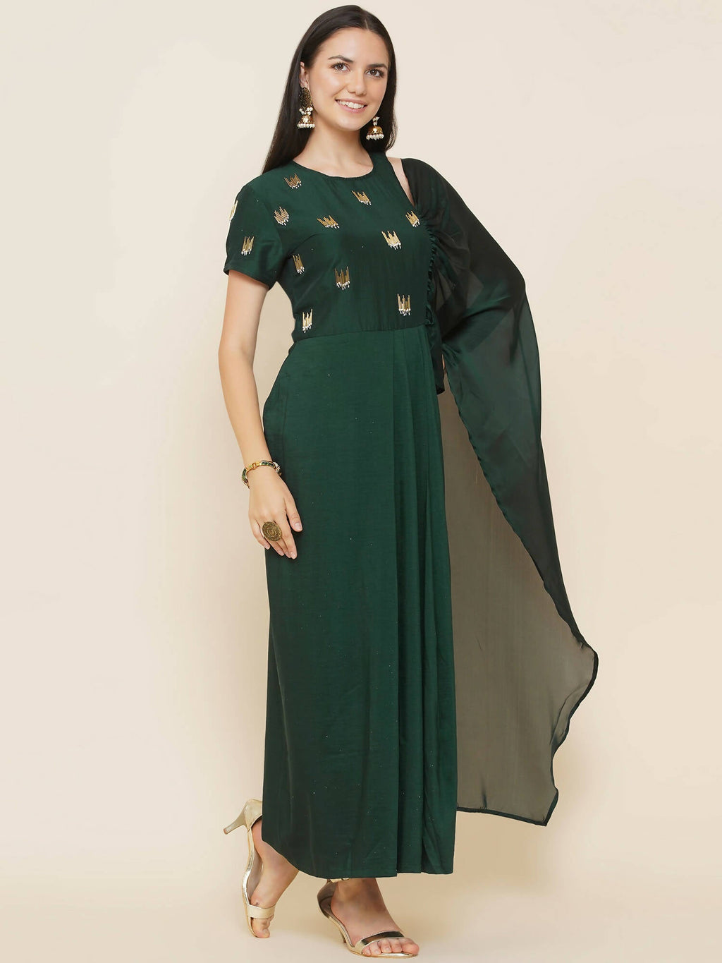 Women Republic Green Hand Embellished Gown
