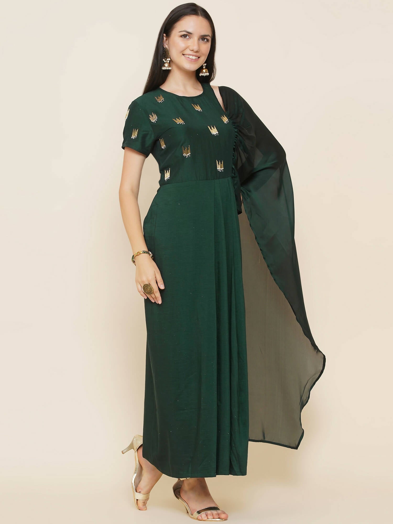 Women Republic Green Hand Embellished Gown