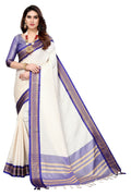 Vamika Weaving White Cotton Silk Saree (DEVAL PURPLE)