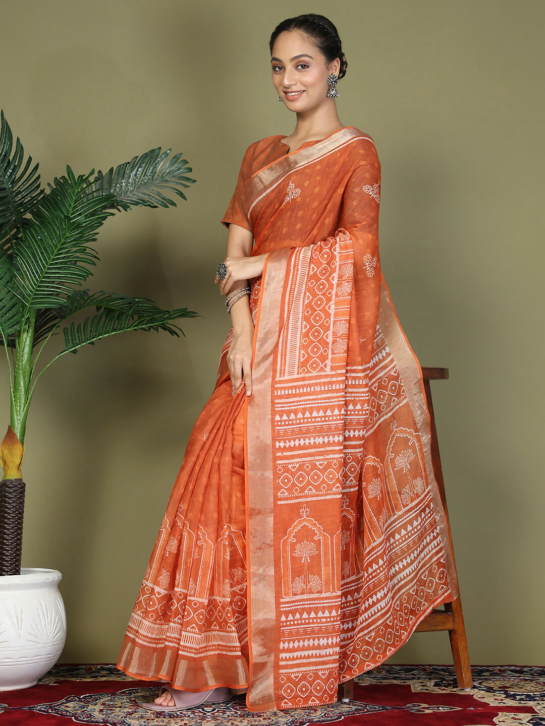 Shree Shyam Fashion Cotton Orange Saree
