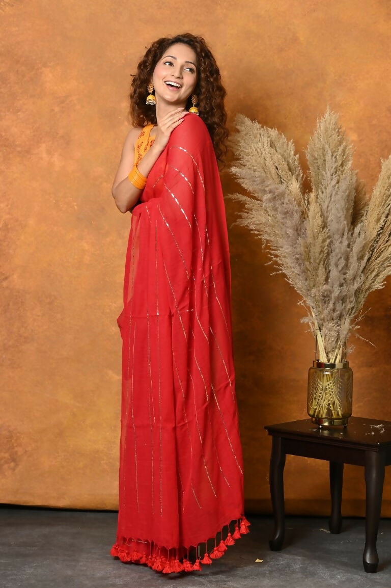 Very Much Indian Pure Mul Cotton Handloom Saree - Red
