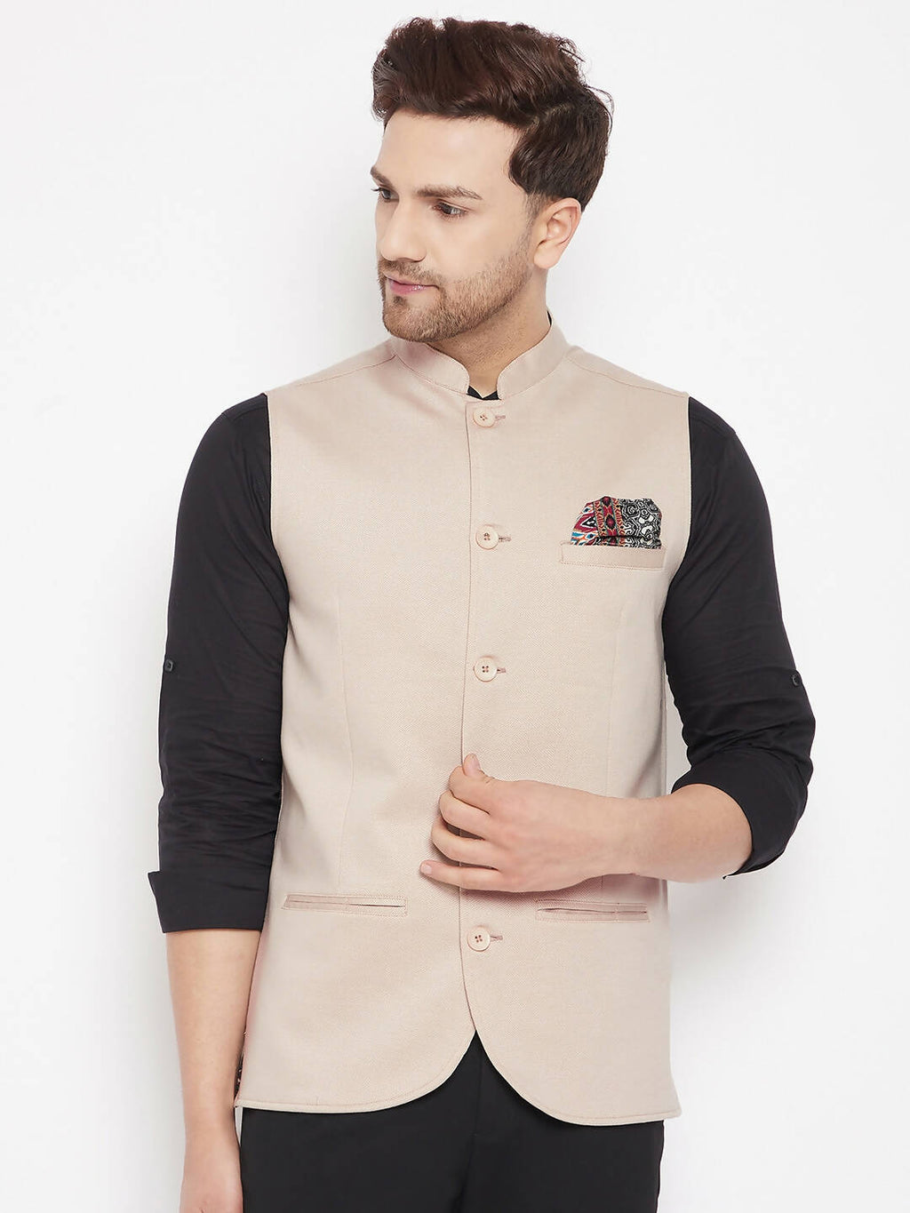 Even Apparels Cream Merino Men Woven Nehru Jacket BF715