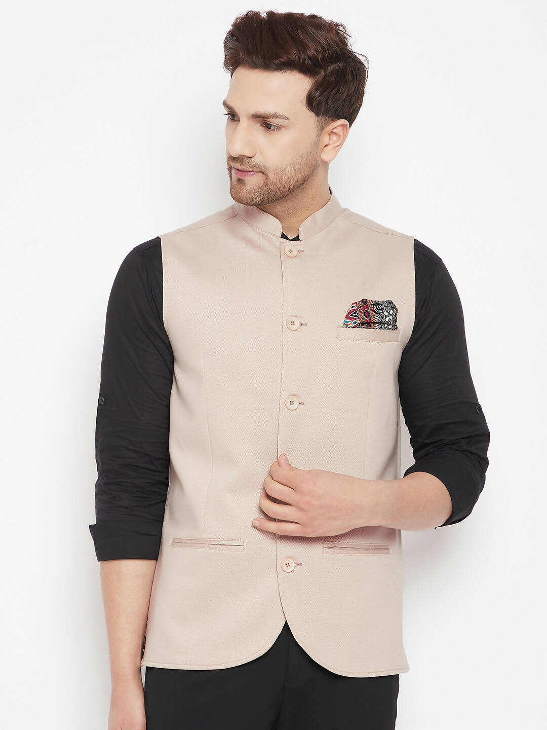Even Apparels Cream Merino Men Woven Nehru Jacket BF715