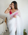 Vamsee Sheetal White Organza Saree