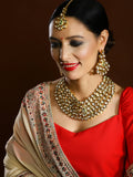 Gold-Polished Maharani Kundan Neckpiece With Earrings And Maang Tikka - Ruby Raang