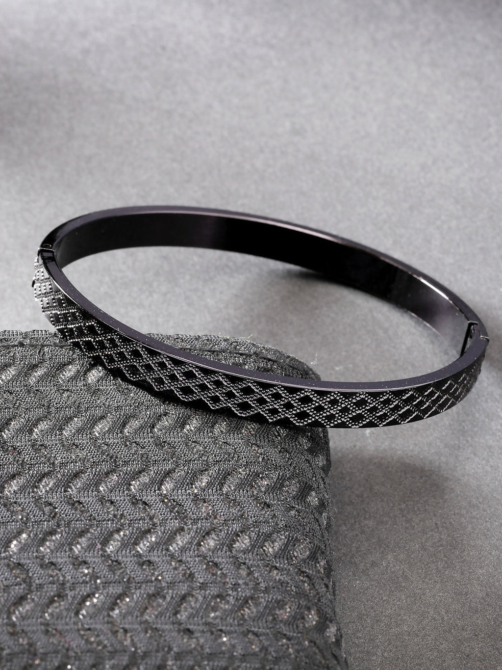 NVR Men's Black Rhodium-Plated Stainless Steel Kada Bracelet