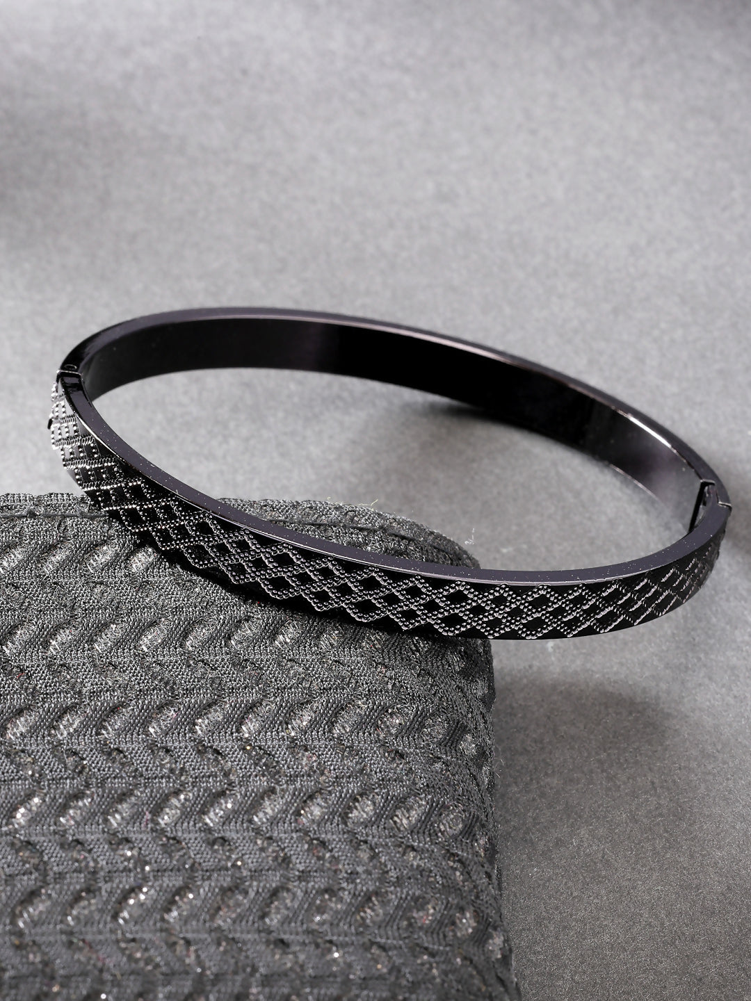 NVR Men's Black Rhodium-Plated Stainless Steel Kada Bracelet