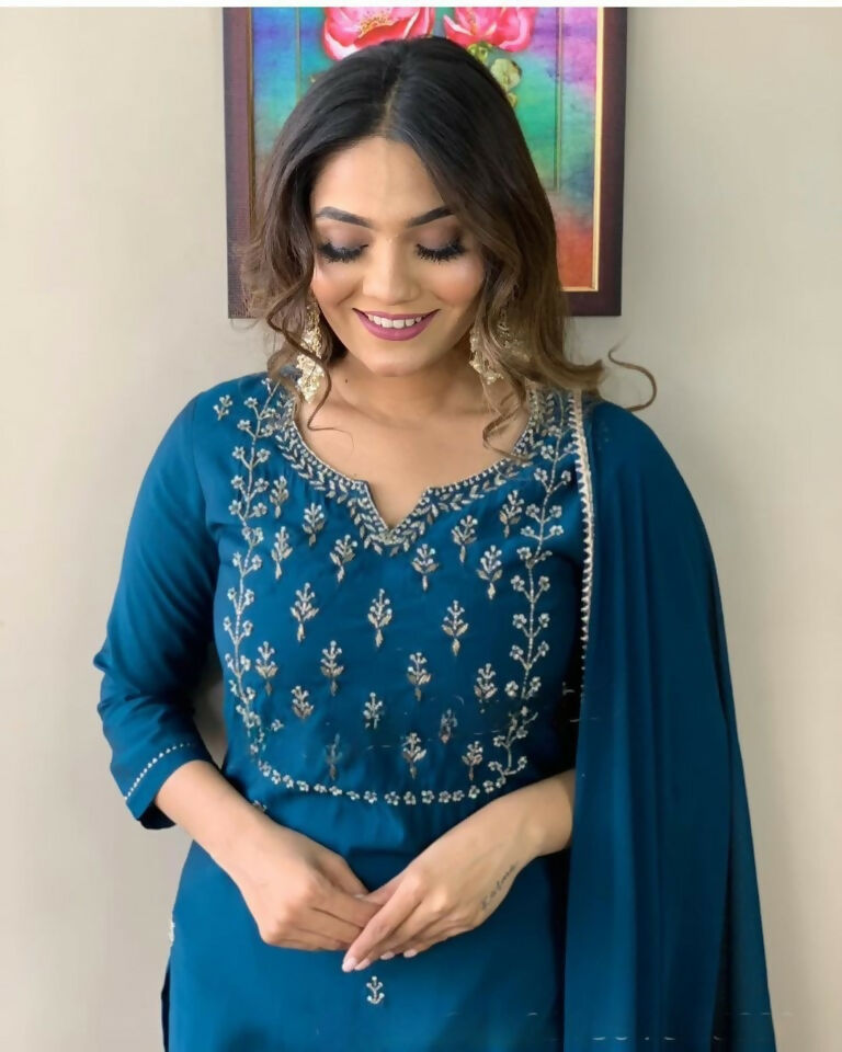 Ethnic Festive Wear Reyon Slub Rama Stitched Suit With Dupatta - Tanisha