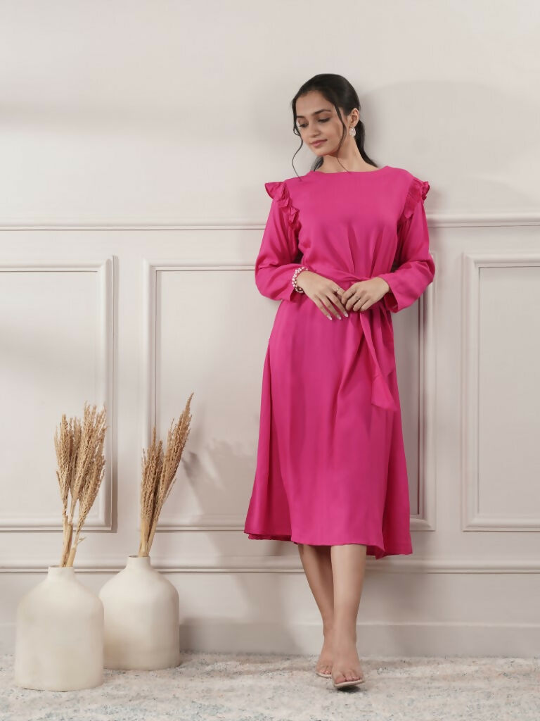 Joban Fashion Women's Rayon Pink Midi Dress