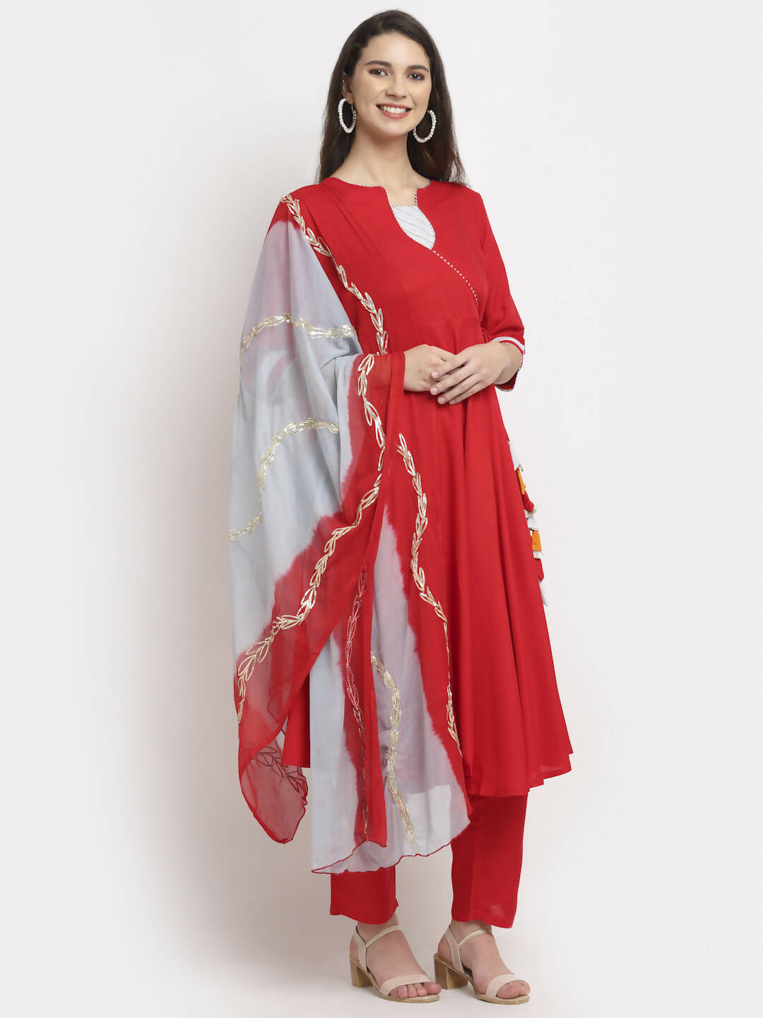 Rudra Bazaar Angrakha Red Kurti Set With Dupatta