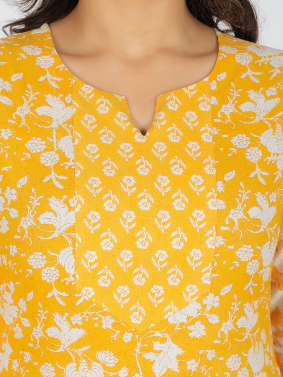 Aramya Yellow Soft Cotton Floral Print Straight Kurta Set for Women