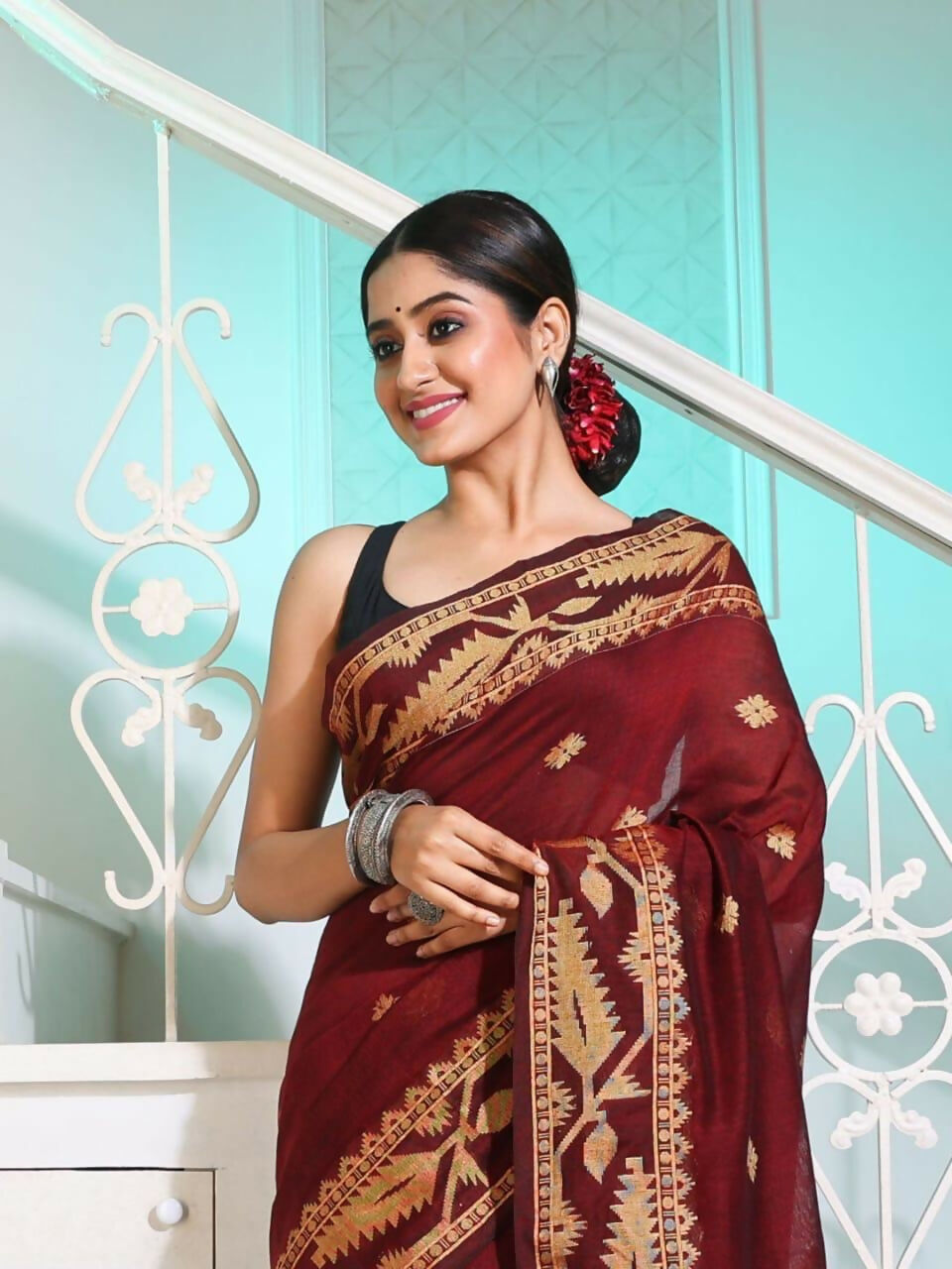 Exclusive Collection Beautiful Brown Pure Cotton Woven Handloom Saree With Running Blouse Piece