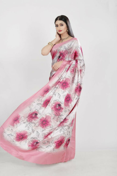 Aayaa Designer Printed Satin Saree - Multi Color