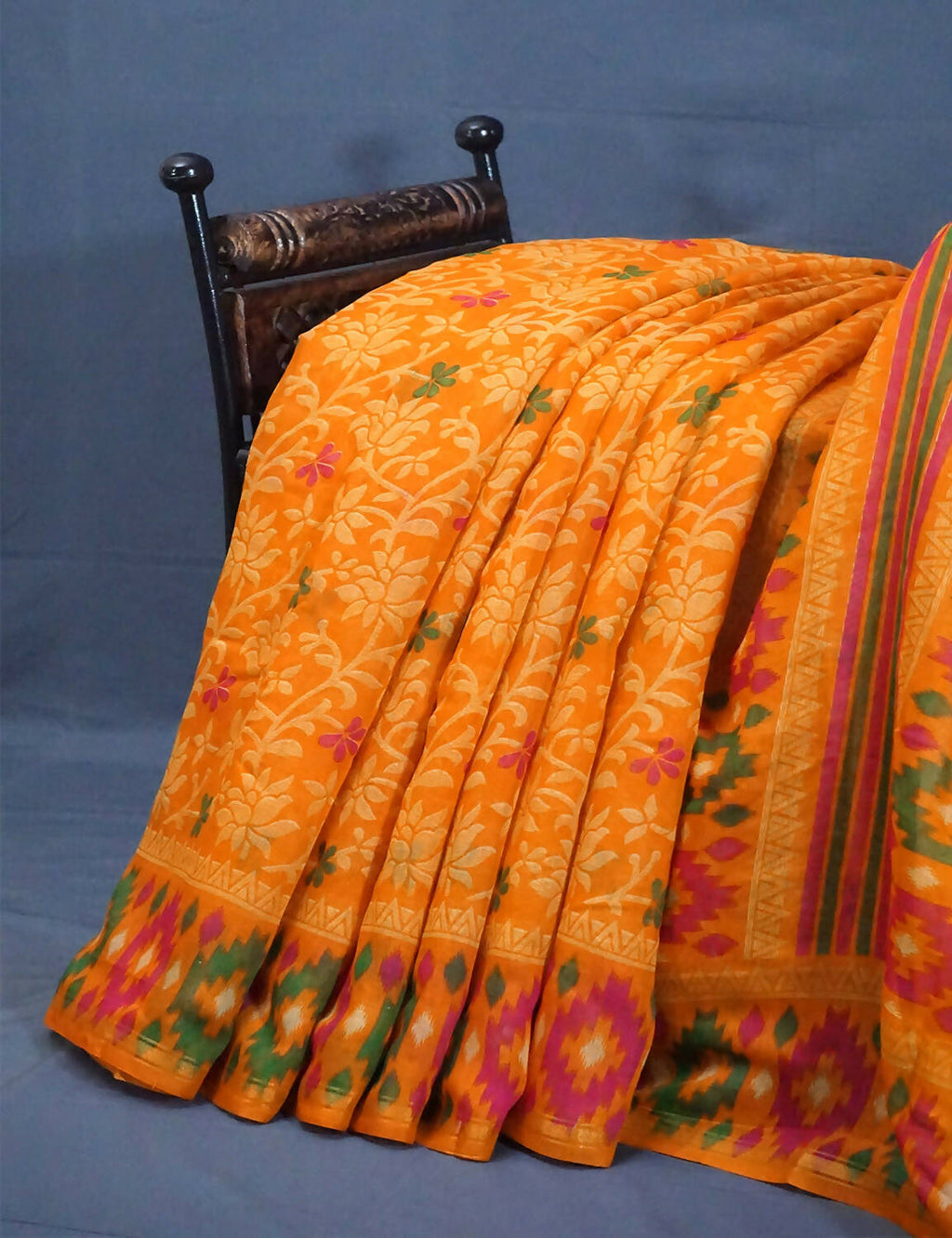 Shades Of Orange Floral Design Semi Chanderi Saree By Gayathri Reddy Designer Studio