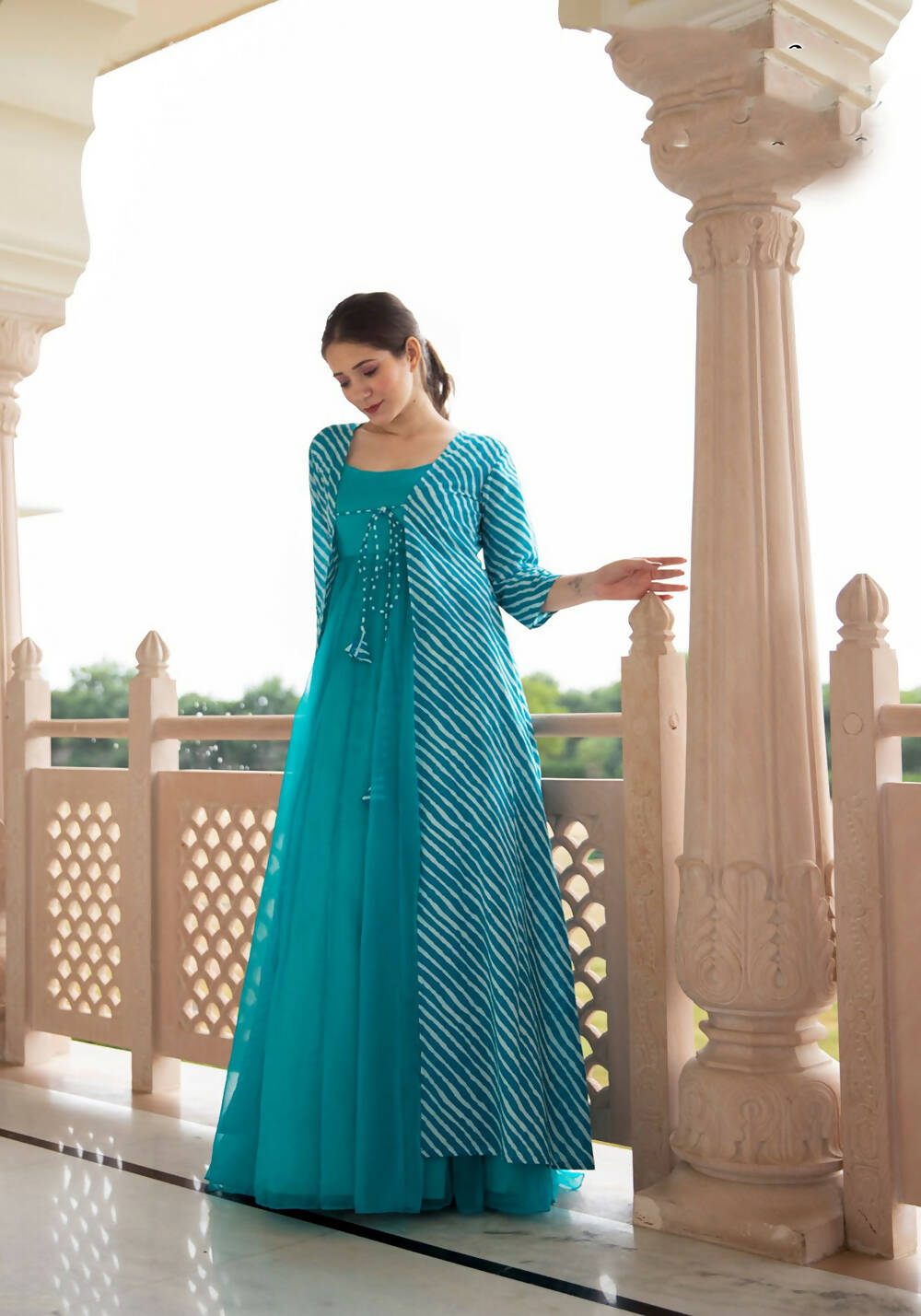Partywear Designer Digital print Sky Pure Georgette Gown - Anbazaar