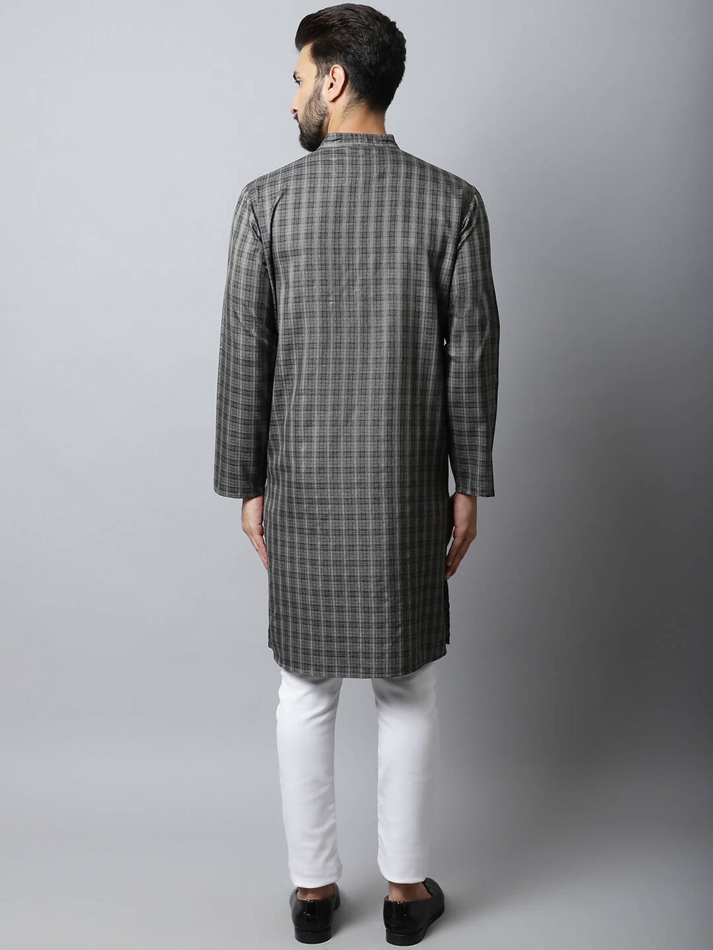 Even Apparels Brown Color Cotton Checked Men's Kurta With Band Collar (CHK1157)