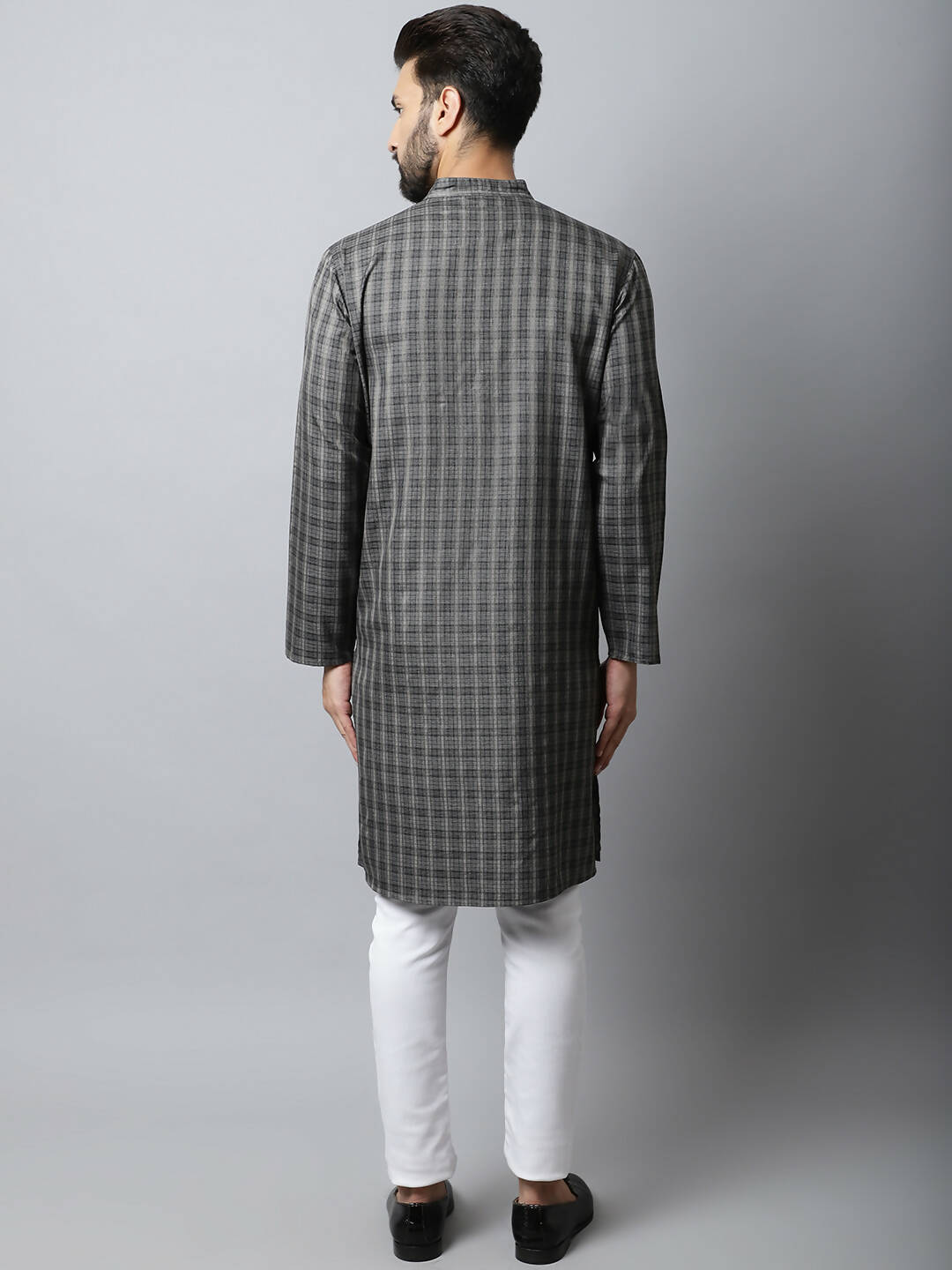 Even Apparels Brown Color Cotton Checked Men's Kurta With Band Collar (CHK1157)