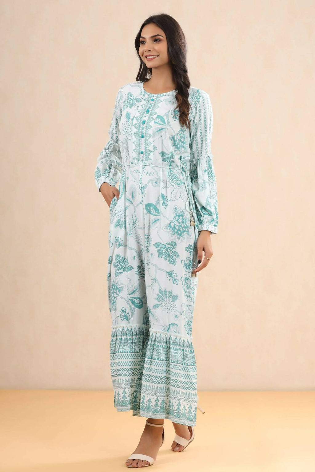 Juniper Women Teal Rayon Printed Straight Jumpsuit