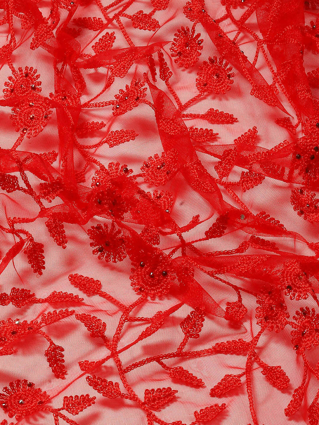 Red Woven Design Net Saree with Blouse Piece - Kalamkari