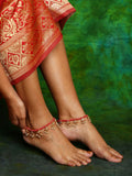 Ruby Raang 22k Gold Polished Stone Anklets