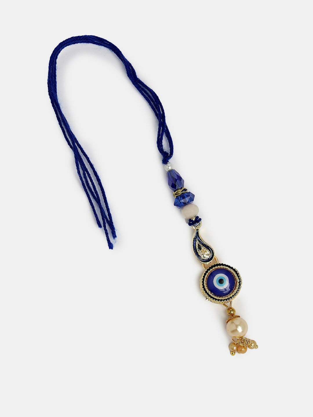 NVR Women & Men Set of 2 Blue Evil Eye Beaded Bhaiya Bhabhi Rakhi With Roli Chawal