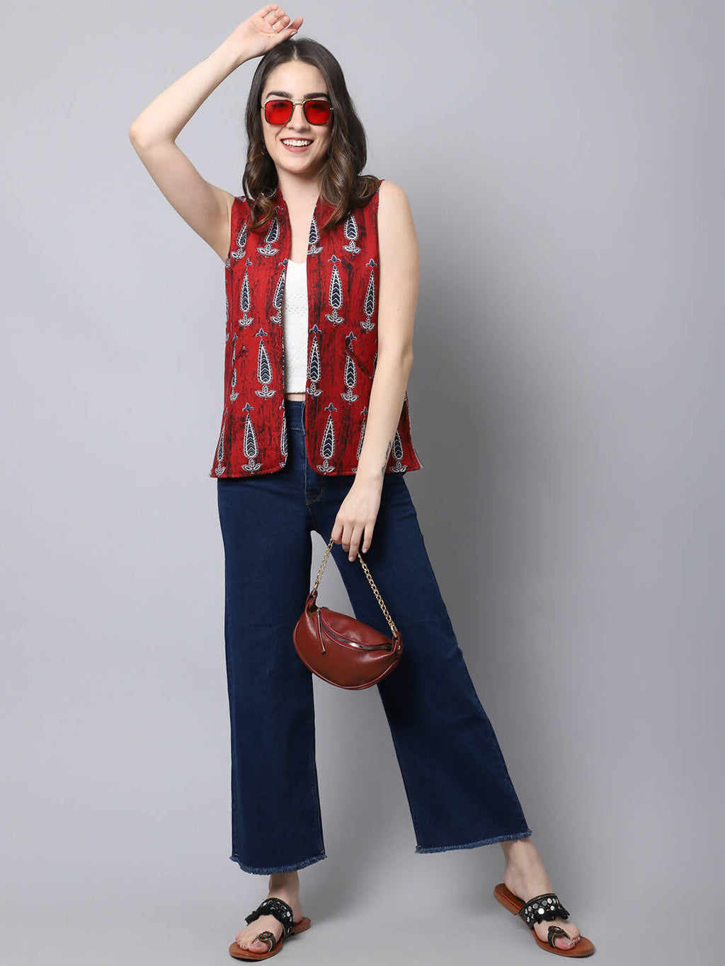 Even Apparels Maroon 100% Viscose Rayon Open Front Gillet
