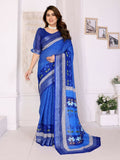 PR Fashion Blue Handloom Linen Cotton Zari Saree
