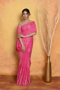 Very Much Indian Handblock Printed Cotton Saree With Natural Dyes - Pink