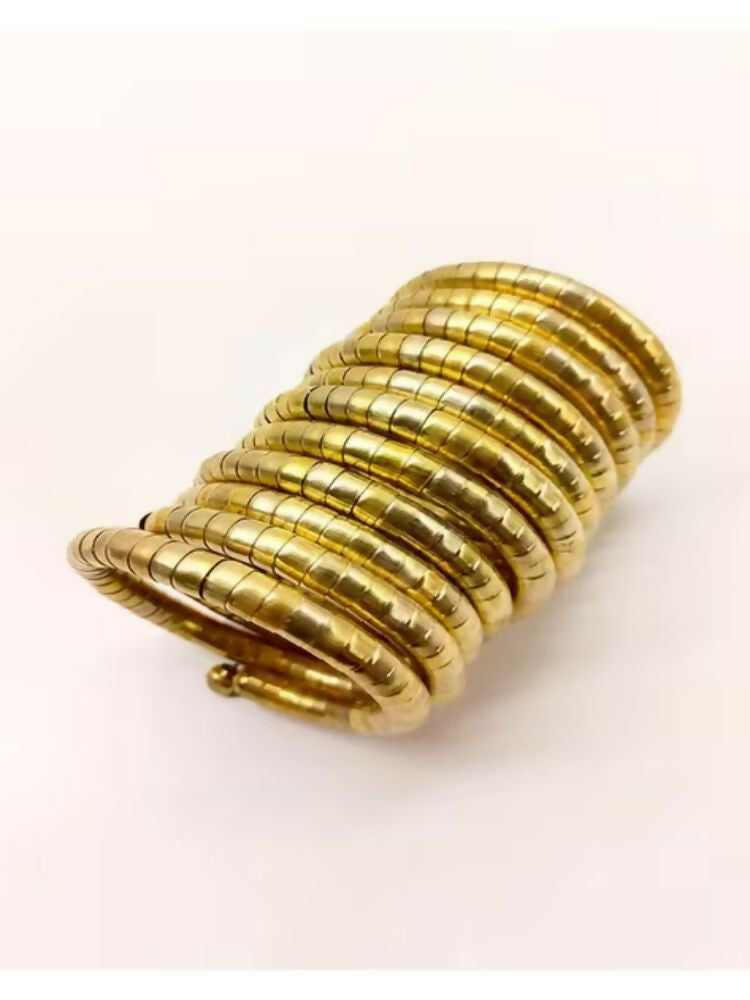 NVR Women Handmade Gold-Polished Spiral Bangle