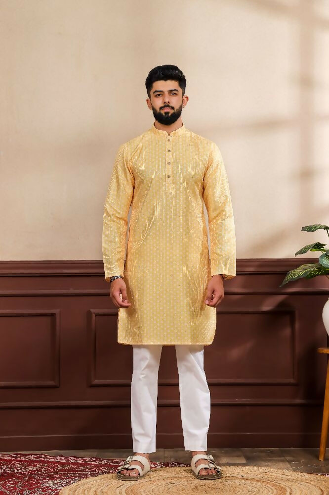 Yellow Art Silk Digital Printed, Embroidery Work Kurta Set - Mahotsav