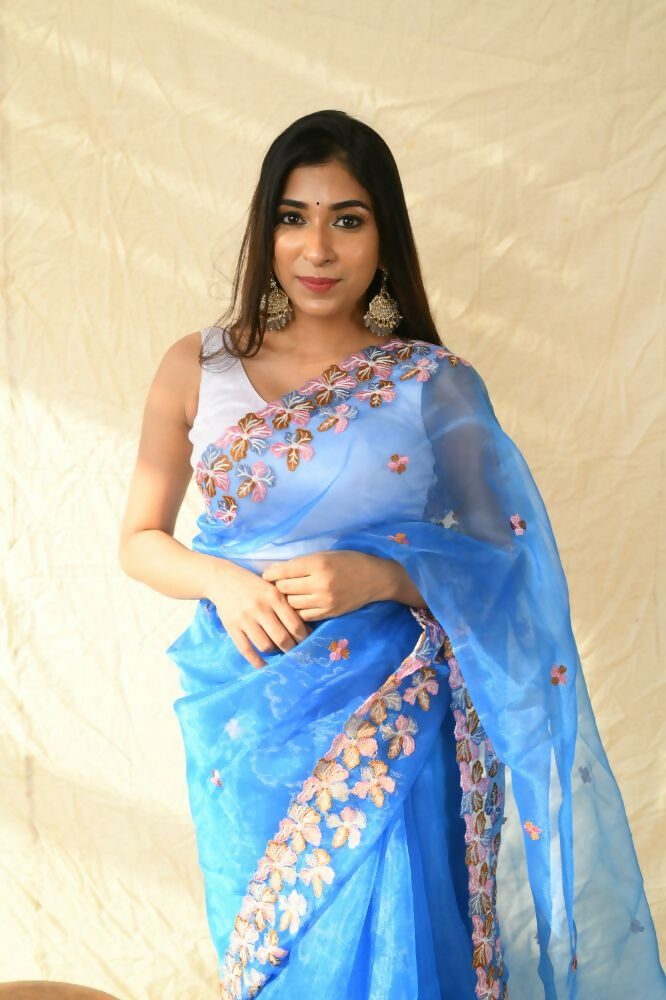 Vamsee Manali Blue Organza Saree