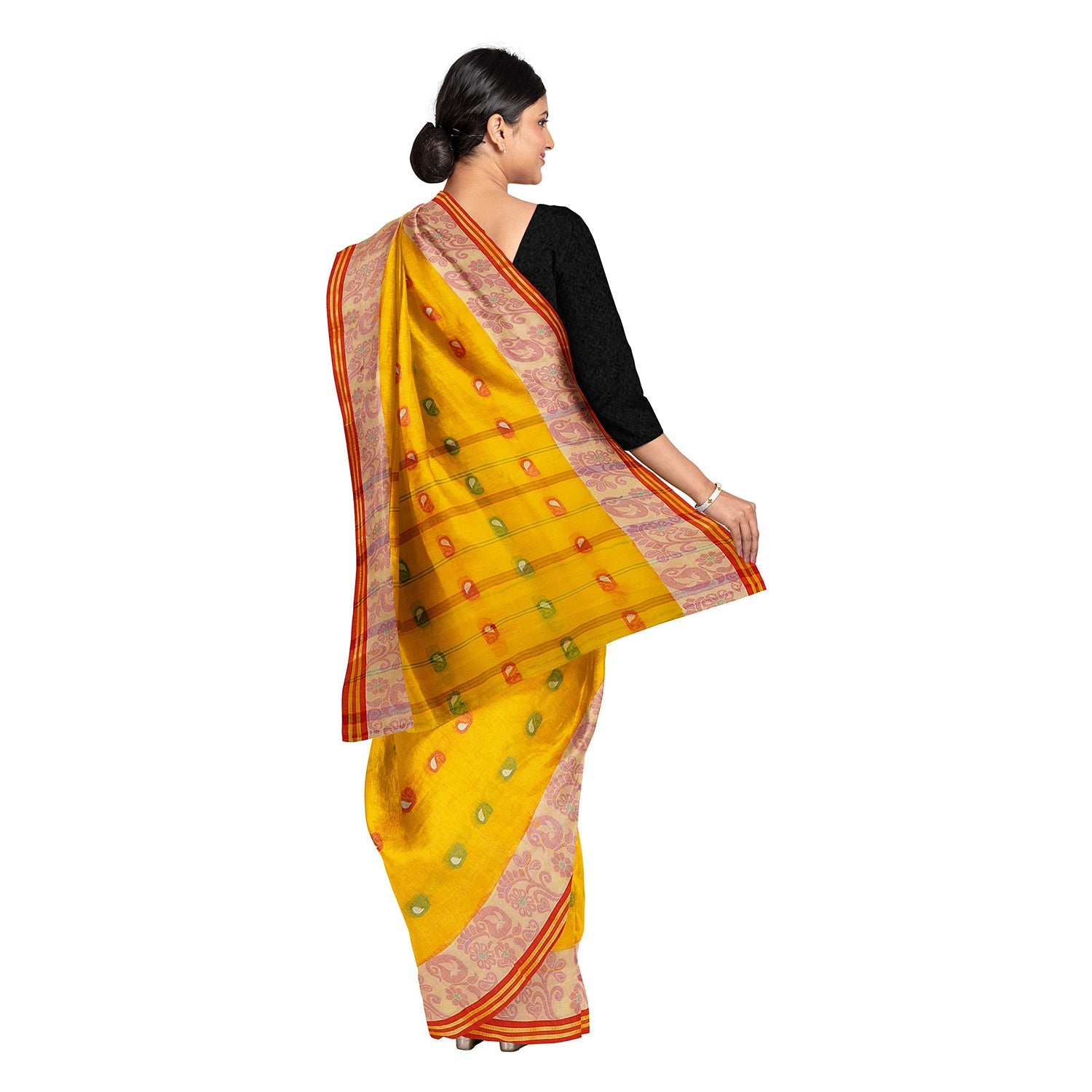 Exclusive Collection 100% Pure Cotton Yellow Tant Saree With Hand Weaving Work
